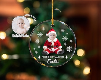 Ornamenti personalizzati per neonati con foto, ornamenti natalizi per neonati con viso, ornamenti per il primo Natale del bambino con nome, palline di Natale con foto del bambino