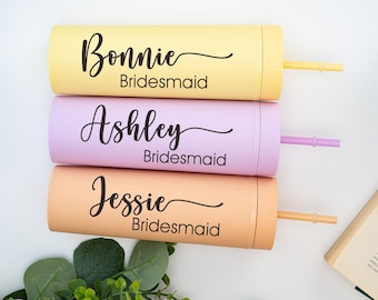 Personalized Tumbler With Lid And Straw,Custom Skinny Tumbler,Bridesmaid Proposal,Bridesmaid Gift For Her,Bridal Shower Gift,Wedding Gifts