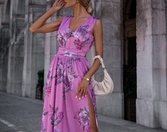 Floral Chiffon Maxi Dress: Cut Out Gown, Long Sleeve (size XS-S) - Etsy