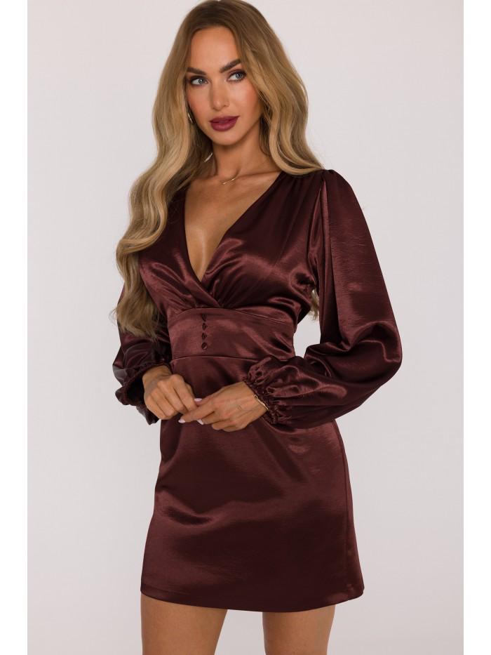 sachin and babi light blue dress Champagne Satin Pleat Detail Bardot Flared Sleeve Shift Dress