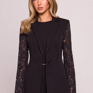 Black Lace Sleeve Blazer: Elegant Women&#39;s Summer Jacket