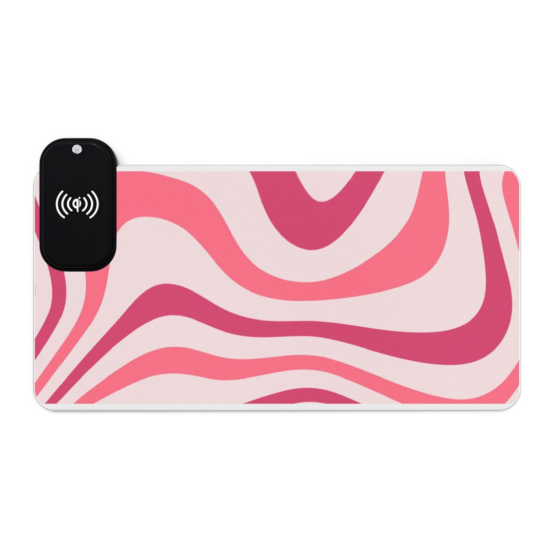 Mouse Pad, Wireless Charging Pink Wavy Keyboard Design, Tech ...