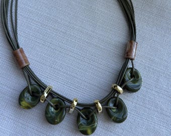 Handmade Resin Bead Statement Necklace, Gold Details