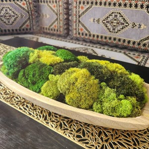 Preserved Moss Centerpiece Wooden Dough Bowl Dining Table Decor Nature Inspired Home Rustic Accent Low Maintenance Greenery Office Table