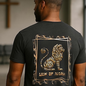 Lion of Judah Christian T-Shirt for Men, Bold Back Lion Graphic, Soft Unisex Fit, Sizes XS-4XL, Religious Gift for Him