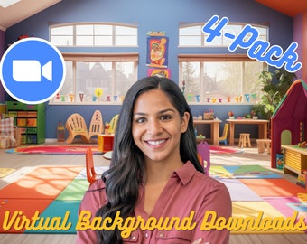 Kindergarten Pre-School Daycare Classroom Teacher Background Zoom/Video conferencing/Virtual Digital Background 4-Pack
