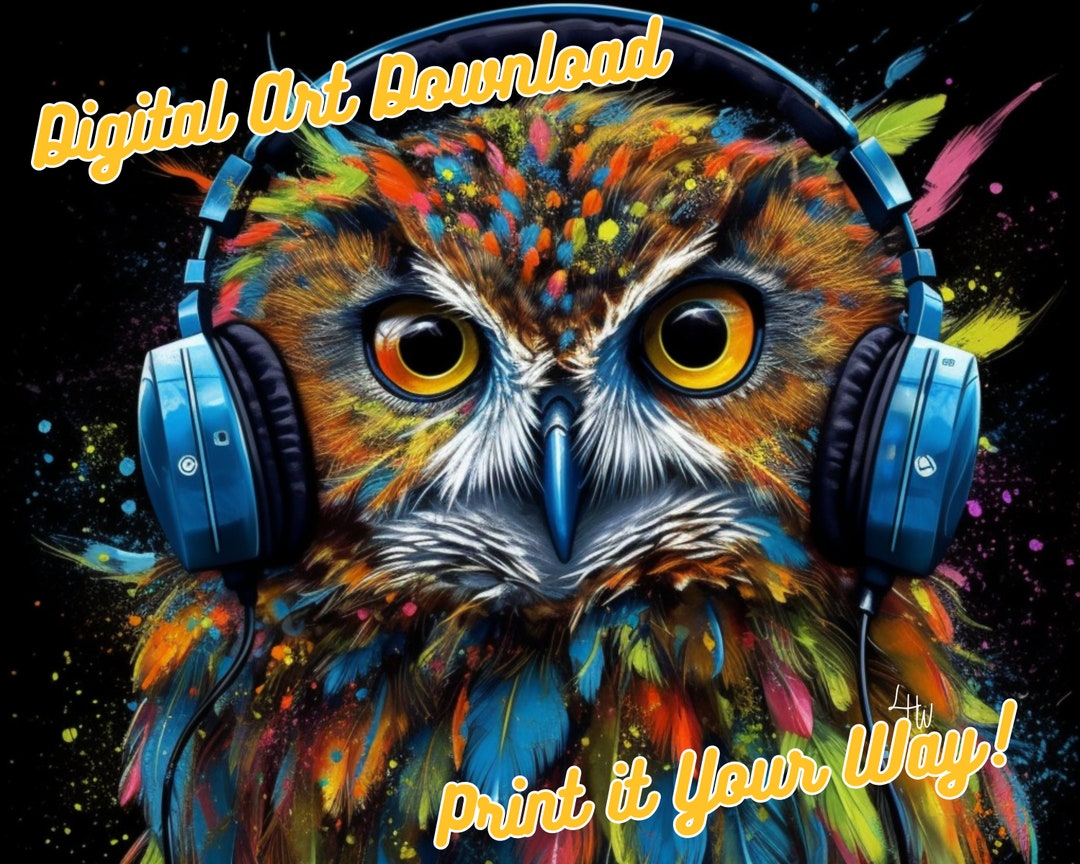 Brown Owl, Jammin' Music Headphones Collection Abstract Acrylic Bold