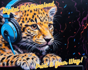 Leopard Cub Side, Jammin' Music Headphones Collection Chunky Drippy Acrylic Bold Digital Downloadable ArtGraffiti