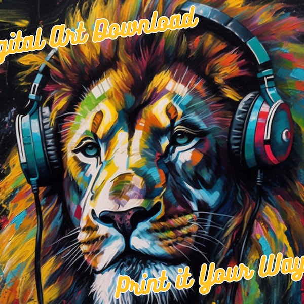Lion, Jammin' Music Headphones Collection Acrylic Bold Digital Download Art ADPi Alpha Delta Pi Graffiti