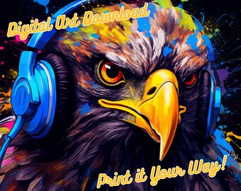 Hawk, Jammin' Music Headphones Collection Chunky Drippy Acrylic Bold Digital Downloadable ArtGraffiti