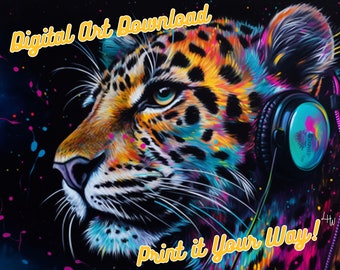 Leopard Side, Jammin' Music Headphones Collection Chunky Drippy Acrylic Bold Digital Downloadable ArtGraffiti