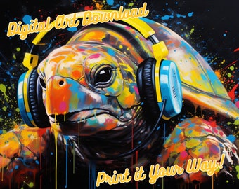 Tortoise Turtle, Jammin' Music Headphones Collection Chunky Drippy Acrylic Bold Digital Downloadable ArtGraffiti