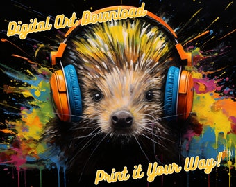 Porcupine, Jammin' Music Headphones Collection Chunky Drippy Acrylic Bold Digital Downloadable ArtGraffiti