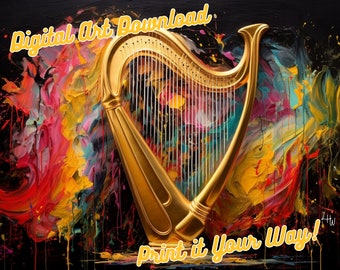 Harp 2, Jammin' Music Instrument Collection Chunky Drippy Acrylic Bold Digital Downloadable ArtGraffiti