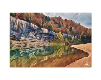 Buffalo River Rock Cliffs Kyle's Landing Arkansas Kayak Canoe Float Outdoors Matte Canvas Stretched, 1.25" Horizontal Landscape Orientation