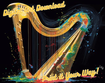 Harp 3, Jammin' Music Instrument Collection Chunky Drippy Acrylic Bold Digital Downloadable ArtGraffiti