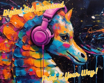 Seahorse, Jammin' Music Headphones Collection Chunky Drippy Acrylic Bold Digital Downloadable ArtGraffiti