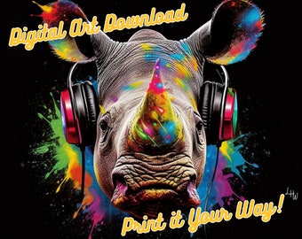 Adult Rhino, Jammin' Music Headphones Collection Chunky Drippy Acrylic Bold Digital Downloadable ArtGraffiti