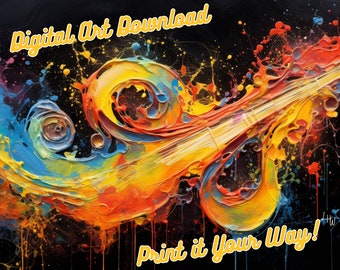Abstract Music Swirl, Jammin' Music Instrument Collection Chunky Drippy Acrylic Bold Digital Downloadable ArtGraffiti