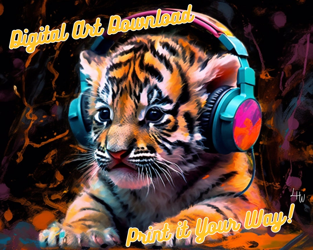 Tiger Cub Side, Jammin' Music Headphones Collection Abstract Acrylic