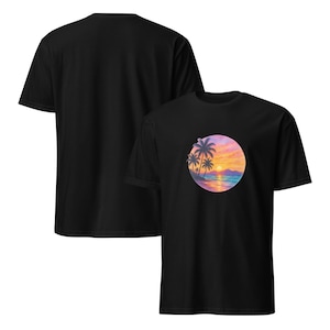 Tropical Sunset Palm Tree T-Shirt - Unisex Beach Vacation Aesthetic Tee - Watercolor Summer Shirt