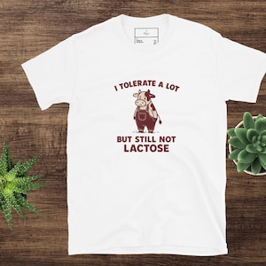 I Tolerate a Lot But Not Lactose Shirt – Funny Dairy Free T-Shirt, Lactose Intolerant Humor Tee, Cow Graphic Gift for Foodie Friends