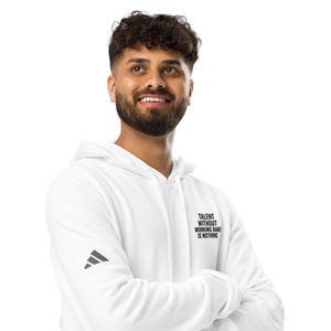 Adidas Hoodie – ‘Talent Without Working Hard Is Nothing’ Embroidered Sweatshirt – Minimalist Gym & Streetwear Pullover