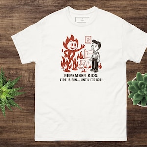 Funny Fire Safety T-Shirt: Retro Cartoon Tee for Firefighters