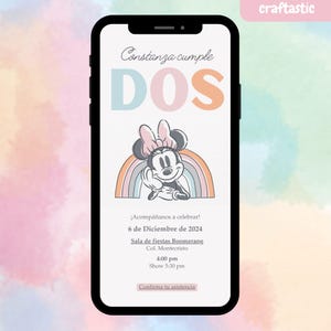 Convite Digital Personalizado de Aniversário – Minnie Mouse Rainbow Pastel | PDF com links interativos