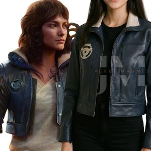 Handmade Kay Vess Inspired Outlaws Blue Leather Shearling Jacket