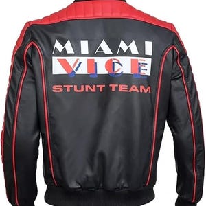 Handmade Retro Stuntman-Inspired Miami The Vice Black Leather Bomber Jacket