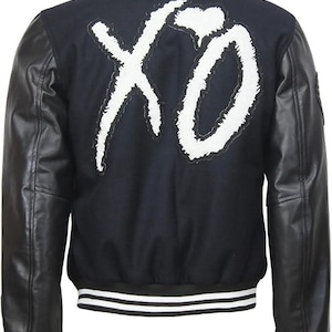 XO The Weekend Varsity Black Wool Jacket With Leather Sleeves