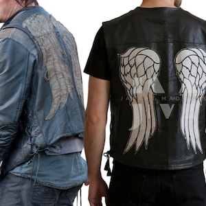 Daryl Dixon Leather Vest, The Walking Dead Angel Wings Biker Jacket, Black Motorcycle Vest