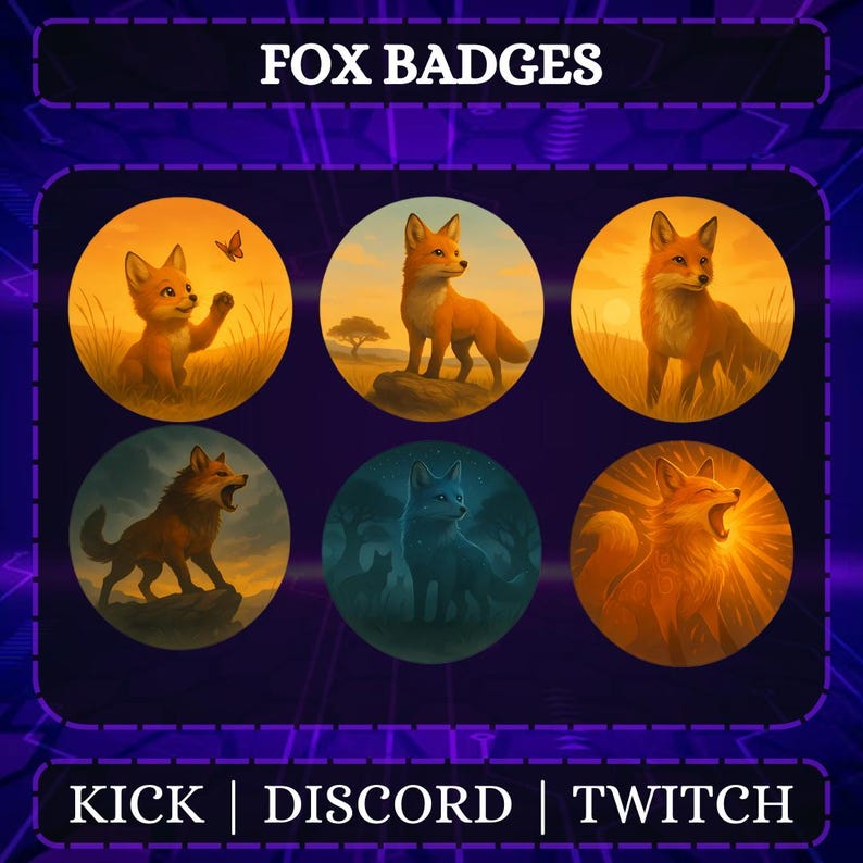 Fox Twitch Subscriber Badges PNG | Clever Animal Sub & Bit Icons ...