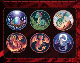 Dragon Fantasy Twitch Sub & Bit Badge PNG / Icone Streamer Mitiche / Pacchetto Badge Gaming Download Digitale