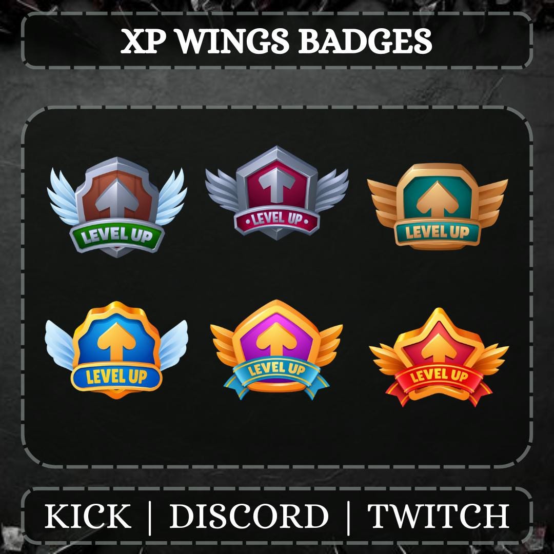 XP Wings Twitch Sub Badges PNG Set | Hand Drawn Stream Subscriber Icons ...
