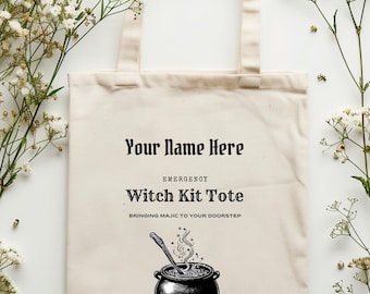 Personalized Witch Kit Cotton Canvas Tote Bag: Eco-Friendly Halloween Tote