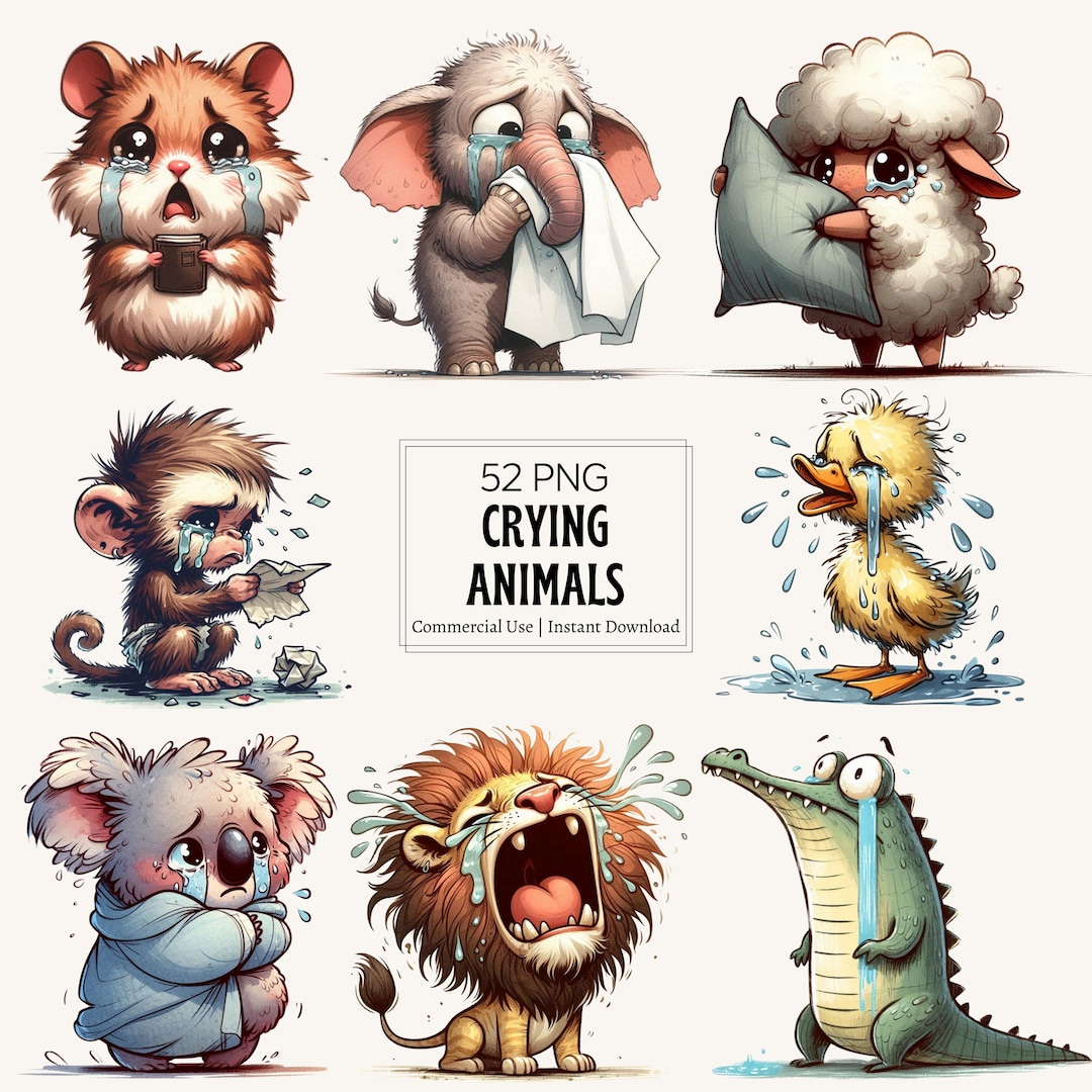 Crying Animals Watercolor Clipart, Nursery Art (digital Download - Etsy
