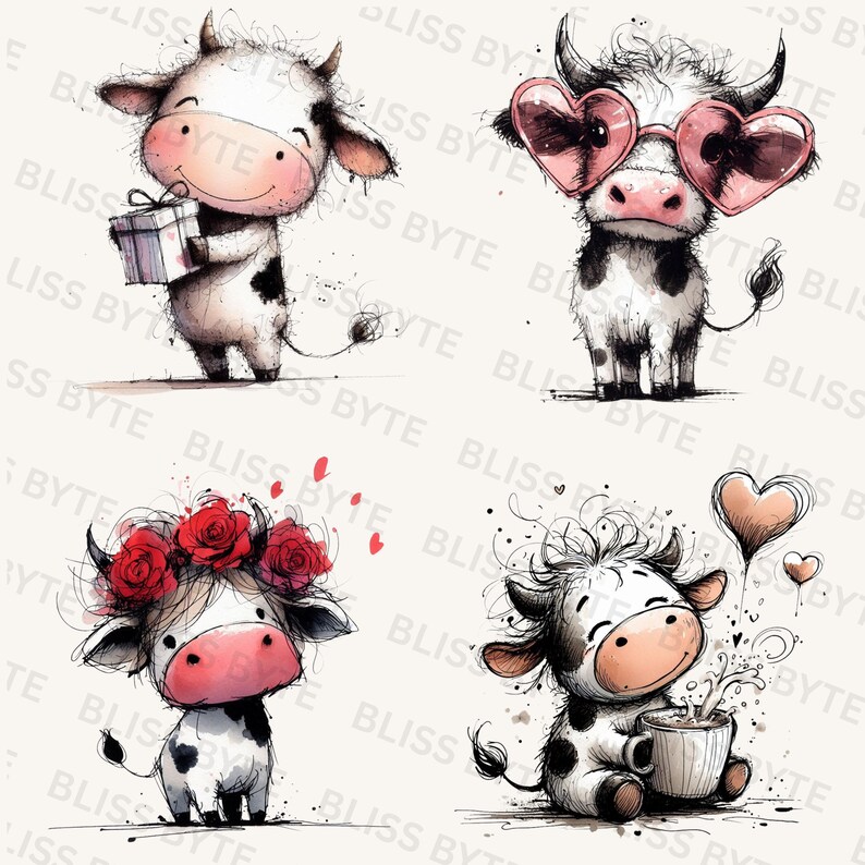Images clipart originales de vaches pour la Saint-Valentin | Usage ...