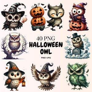 40 Spooky Cute Owl Clipart PNG & JPGs | Watercolor Halloween Owl, Witch Hat, Stickers, Sublimation, Scrapbook, Decor - Commercial Use