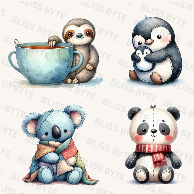 Watercolor Stuffed Animal Clipart: Plush Bears, Bunnies, Elephants (PNG ...