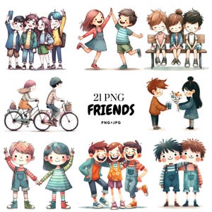 21 Watercolor Cute & Funny Friends PNGs – Frindship Day Clipart | Transparent Background | Commercial Use | Instant Digital Download