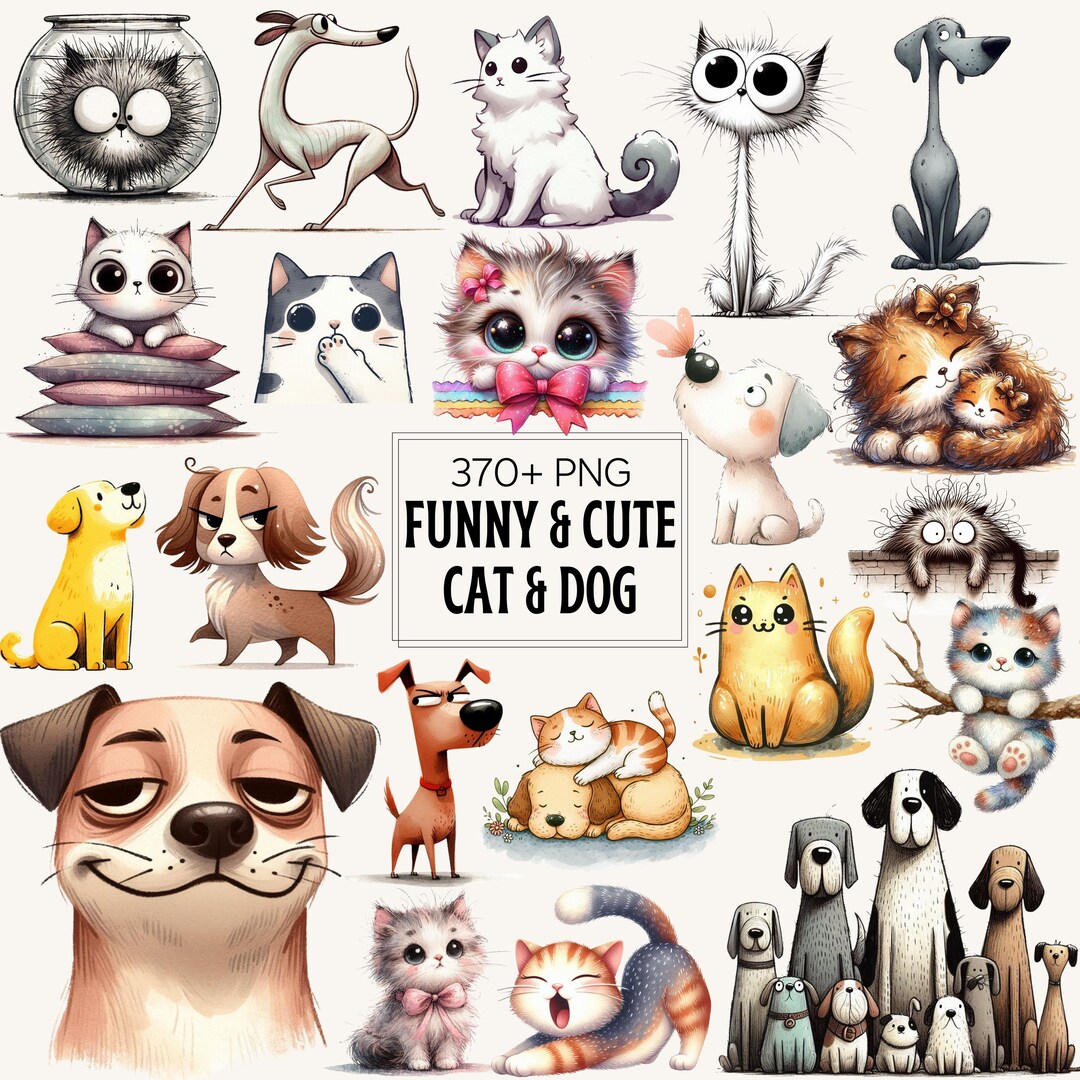 370+ Cat and Dog Mega Clipart Bundle: Funny PNG & JPG Designs - Etsy
