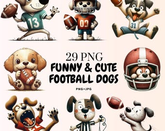 Watercolor Football Dog Clipart | Puppy PNG Bundle (Digital Download)