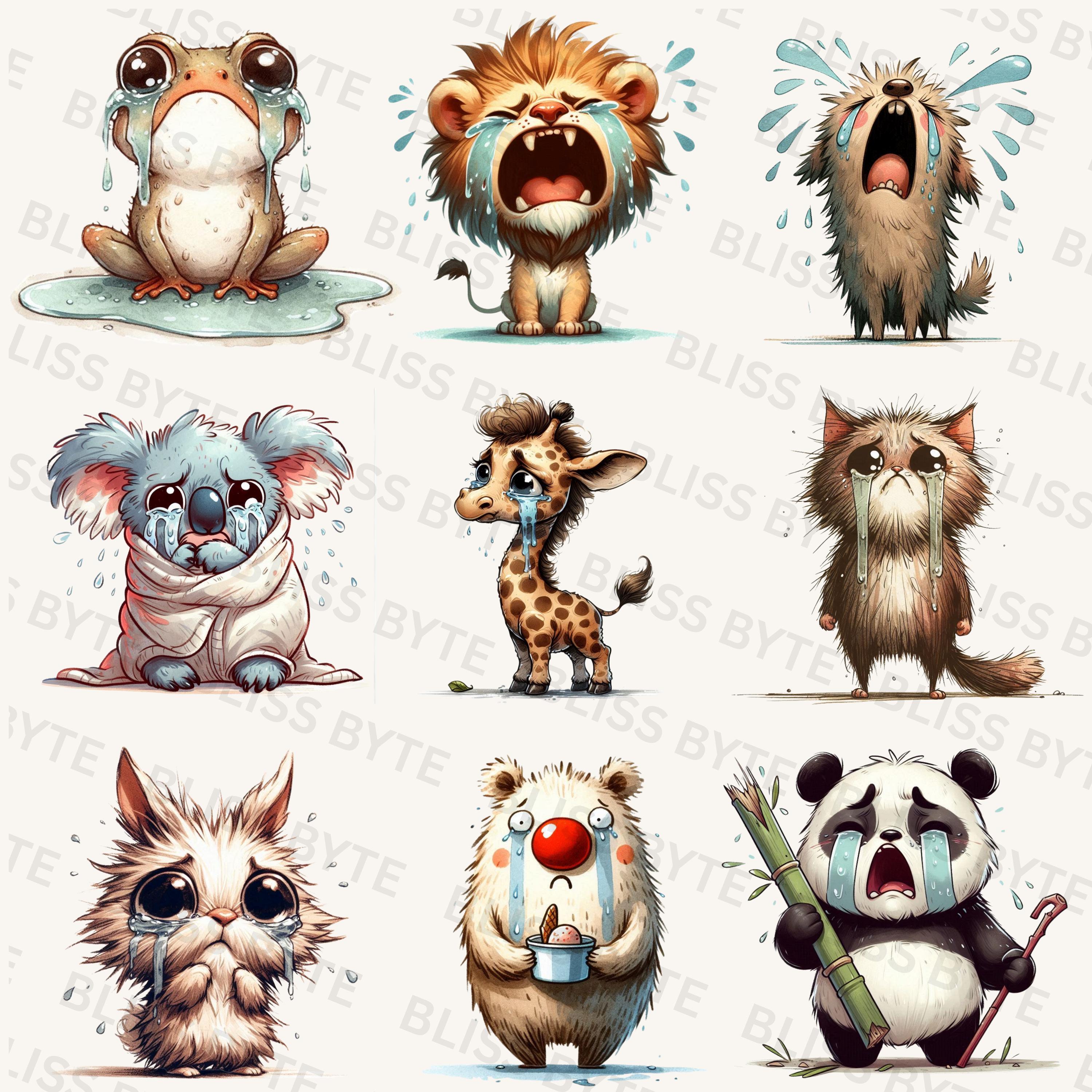 Crying Animals Watercolor Clipart, Nursery Art (digital Download - Etsy