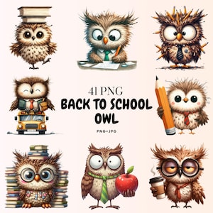 Watercolor Owl Clipart: Back to School PNG & JPG (Digital Download)