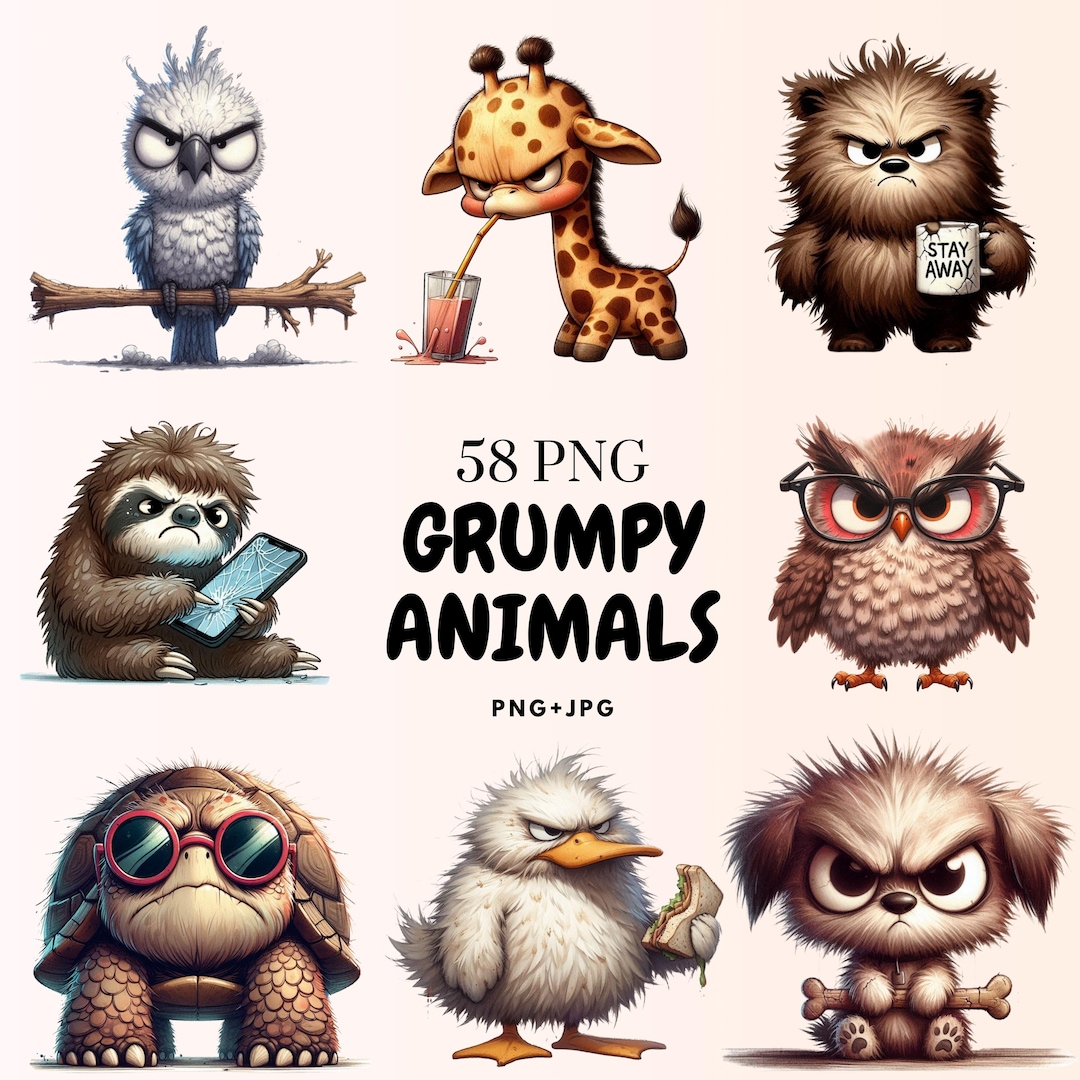 Watercolor Grumpy Animal Clipart Bundle: 58 PNG & SVG Files - Etsy