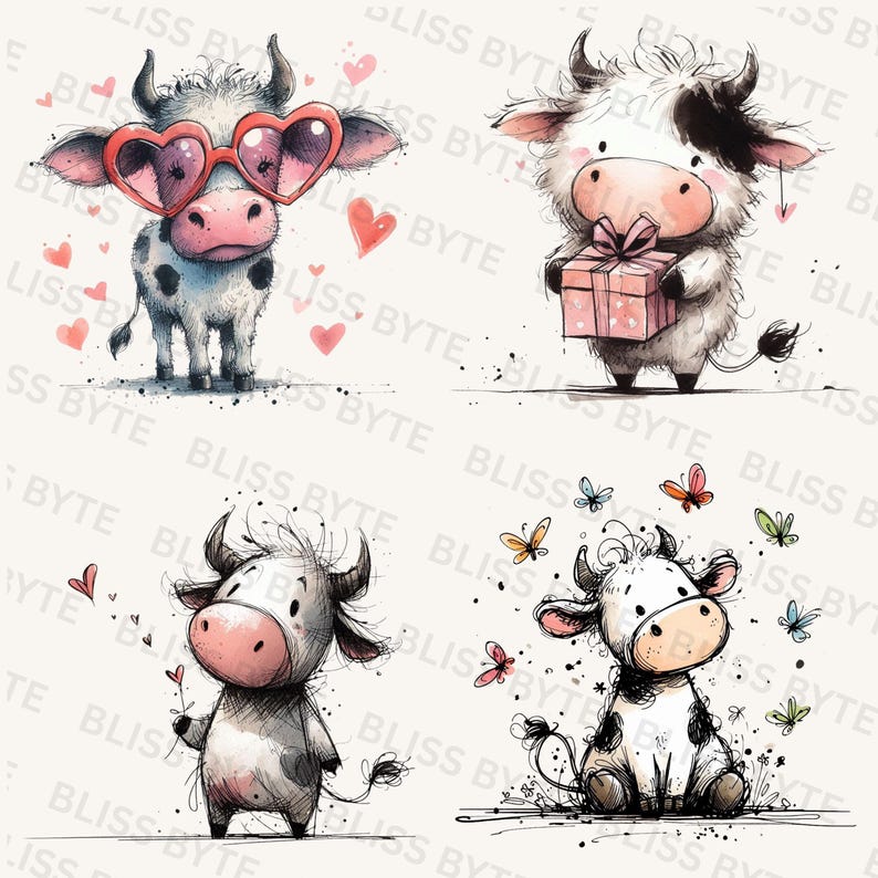 Images clipart originales de vaches pour la Saint-Valentin | Usage ...