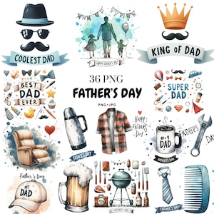 36 Aquarell glücklicher Vatertag PNGs - Vatertag Banners Clipart | Transparenter Hintergrund | Kommerzielle Nutzung | Sofortiger digitaler Download