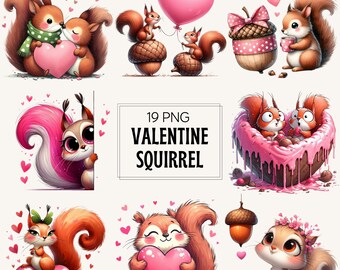 Sweetheart Squirrels Watercolor Clipart Bundle (Digital Download)